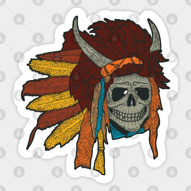 Colorful Indian Skull Sticker by Mako Design 